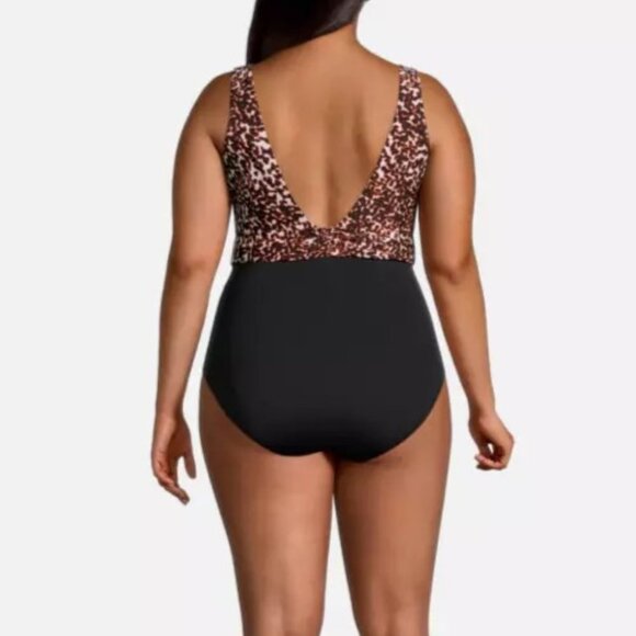 Mynah Cheetah Leopard Print Full Coverage Belted V Neck Swimsuit, size XL - Picture 2 of 10